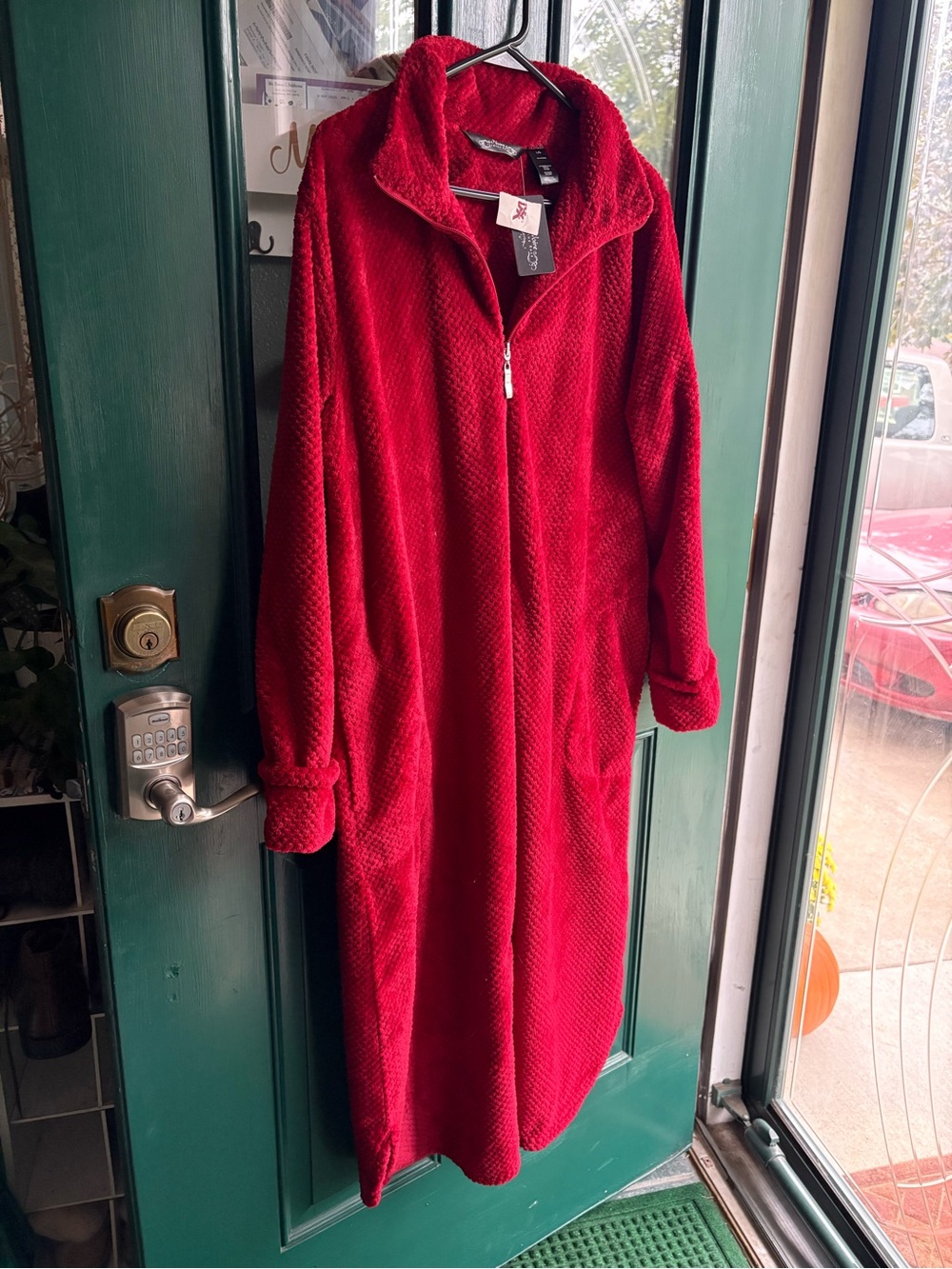 Women's Size Large Noire Jasmine Rose Red Soft Plush Fleece Zipper Long Robe
